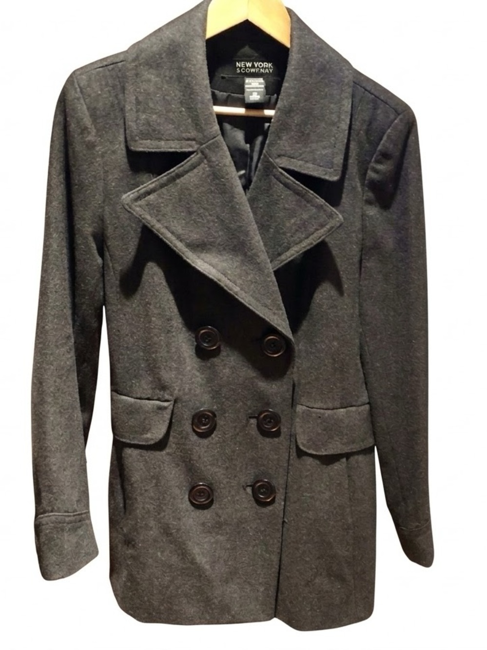 New York & Company Wool Blend Double Breasted Pea Coat Charcoal Gray Size 10